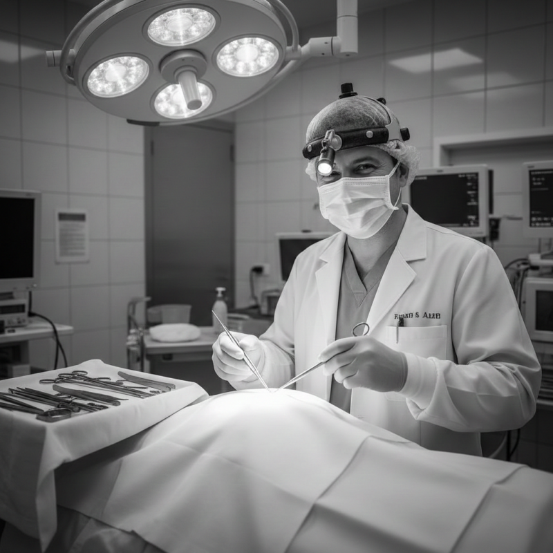 A plastic surgeon works diligently on a patient who has read a patient education guide