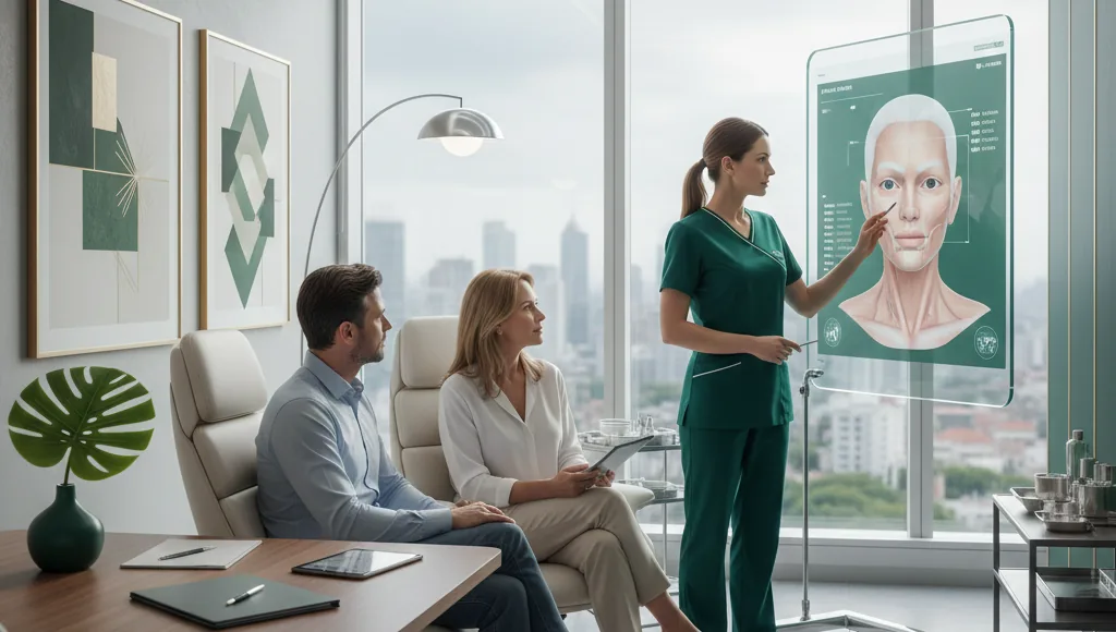 A plastic surgeon consulting with a quality lead