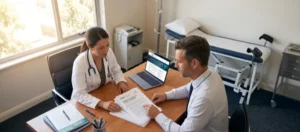 A consultation about peptides at an aesthetic clinic