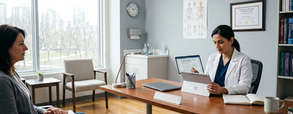 A consultation about peptides at a cosmetic clinic