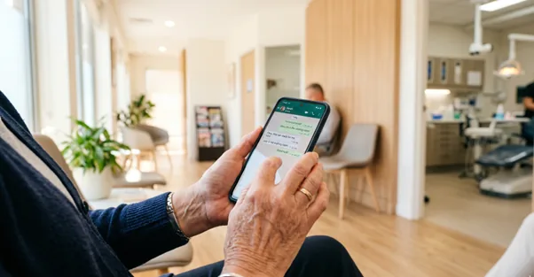 A patient of a dental practice searching on their phone
