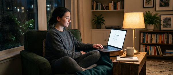 A woman searching for a clinic