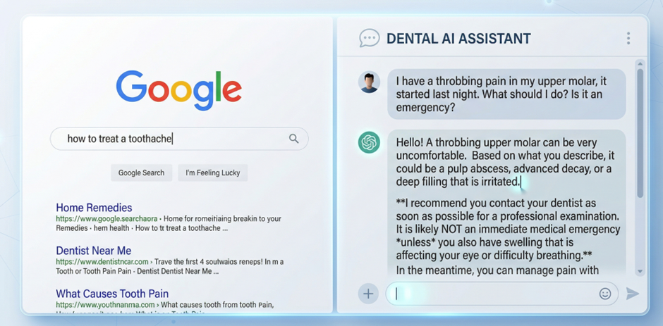 Dental patient using google to search vs using AI