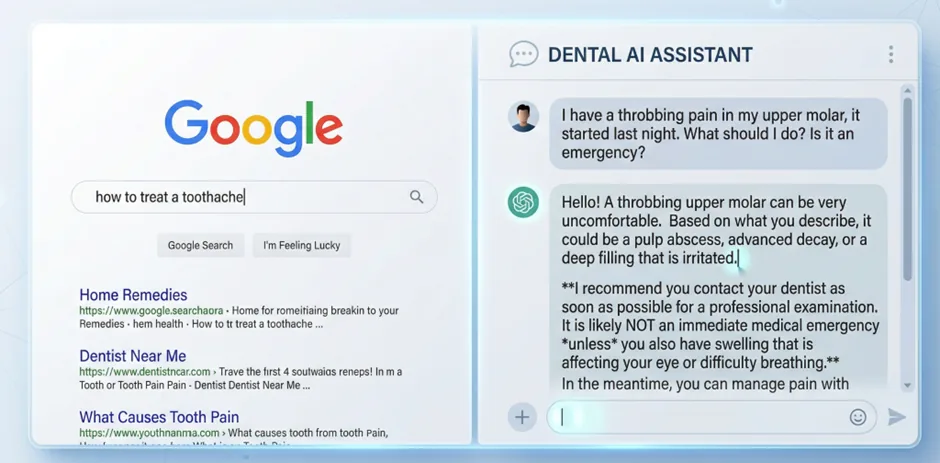 Dental patient using google to search vs using AI