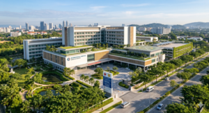 An overseas hospital, often the centre of medical tourism