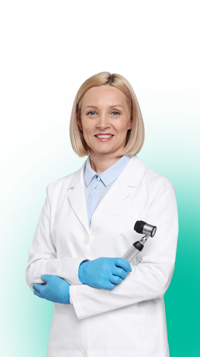 Dermatologist holding a dermatoscope